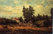 Theodore Fourmois Landscape with farms oil on canvas